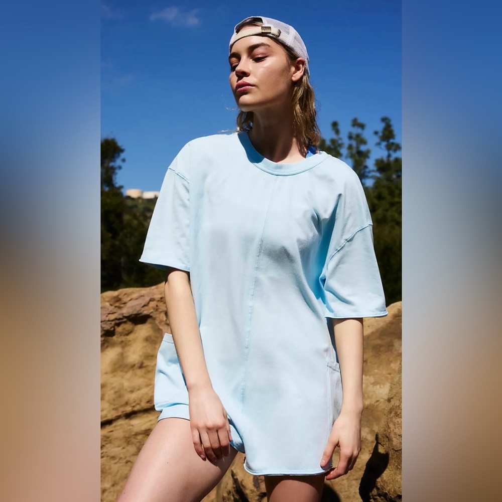 FREE PEOPLE HOT SHOT TEE ROMPER, Light Blue